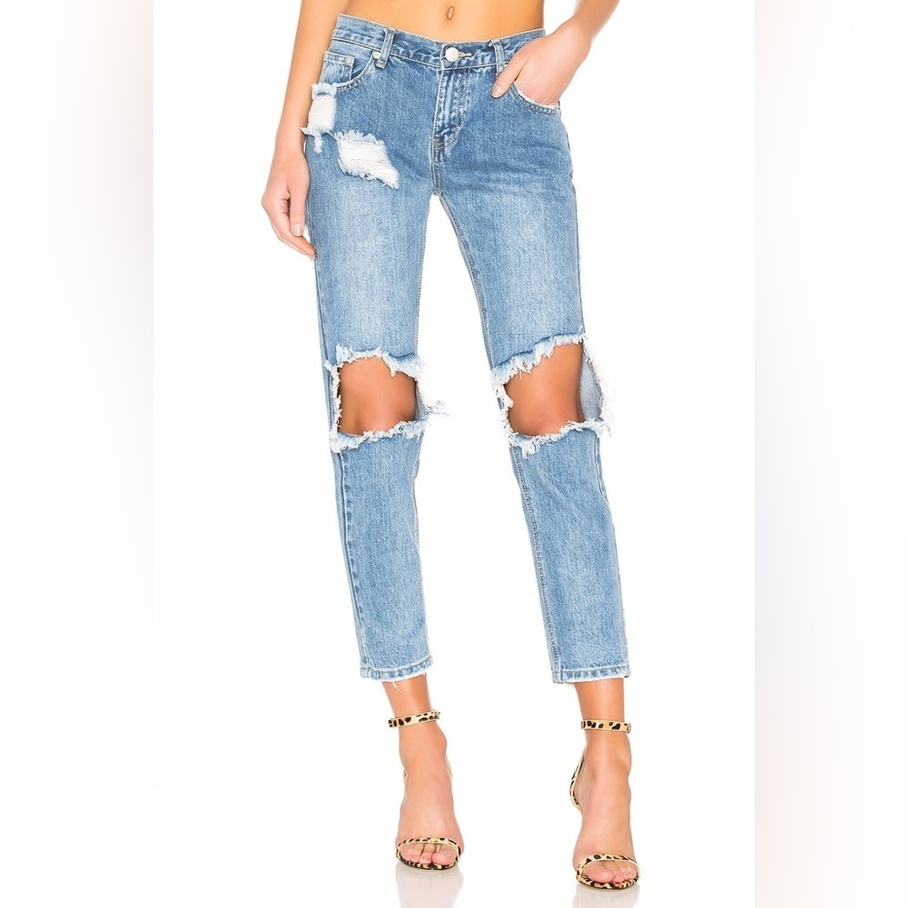 Revolve Superdown women’s  Jeans Straight Leg Blue High rise distressed festival